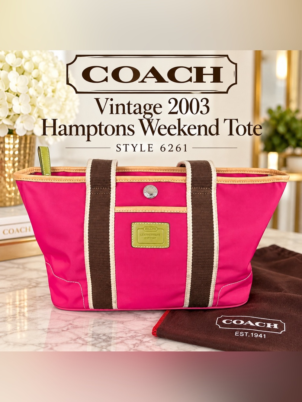 Vintage 2003 Coach Hamptons Weekend Pink Nylon Tote Bag 6261 Y2K